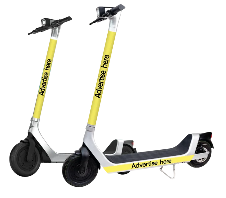 Robot.com branded scooters with 'Advertise here' yellow placements